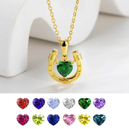 Personalized Heart Birthstone Horseshoe Necklace | 925 Sterling Silver Love & Lucky Necklace