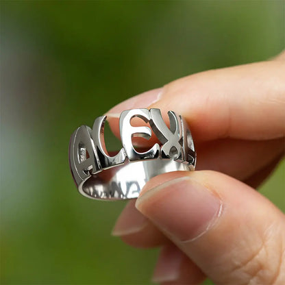 Custom Name Ring Sterling Silver 925 | Hand Carved Statement Name