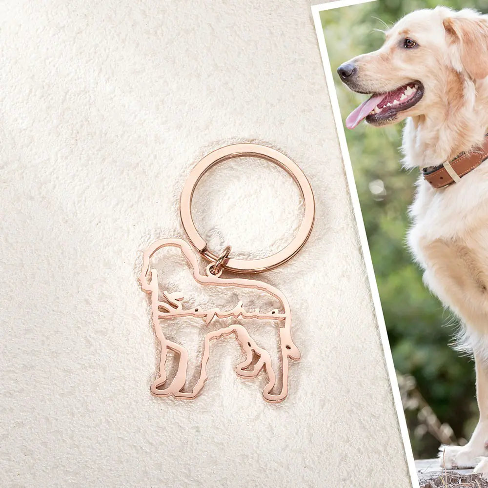 Custom Dog with Name Keychain| Dog Breed Silhouette Keyring