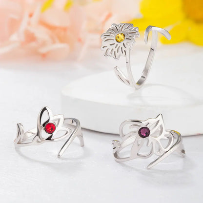 Personalized Birthstone & Birthflower Ring | birth flower jewellery