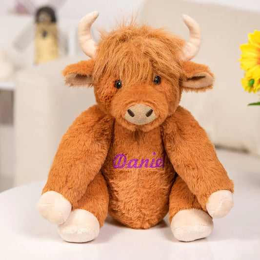 Personalized highland cow plush | Eco-Friendly Plush Farm Toy| Baby Shower/Birthday