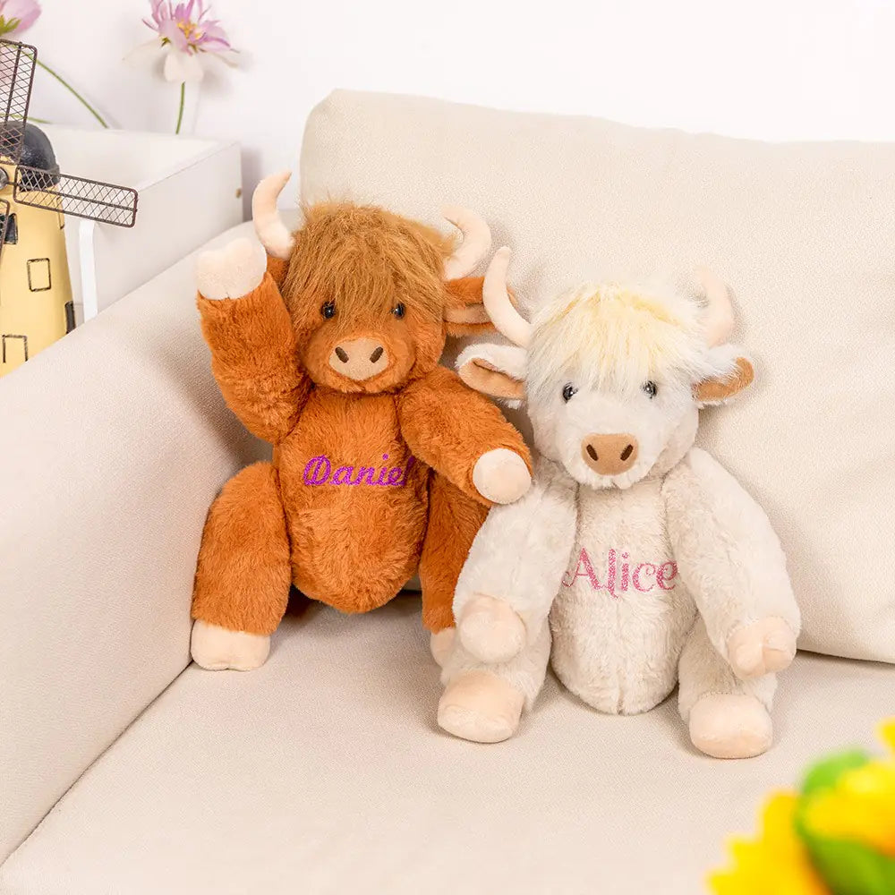 Personalized highland cow plush | Eco-Friendly Plush Farm Toy| Baby Shower/Birthday