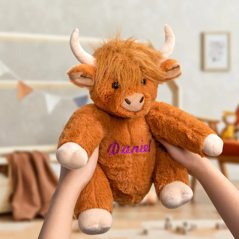 Personalized highland cow plush | Eco-Friendly Plush Farm Toy| Baby Shower/Birthday