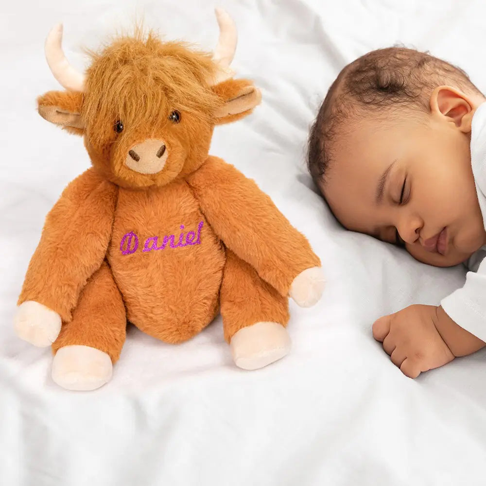 Personalized highland cow plush | Eco-Friendly Plush Farm Toy| Baby Shower/Birthday