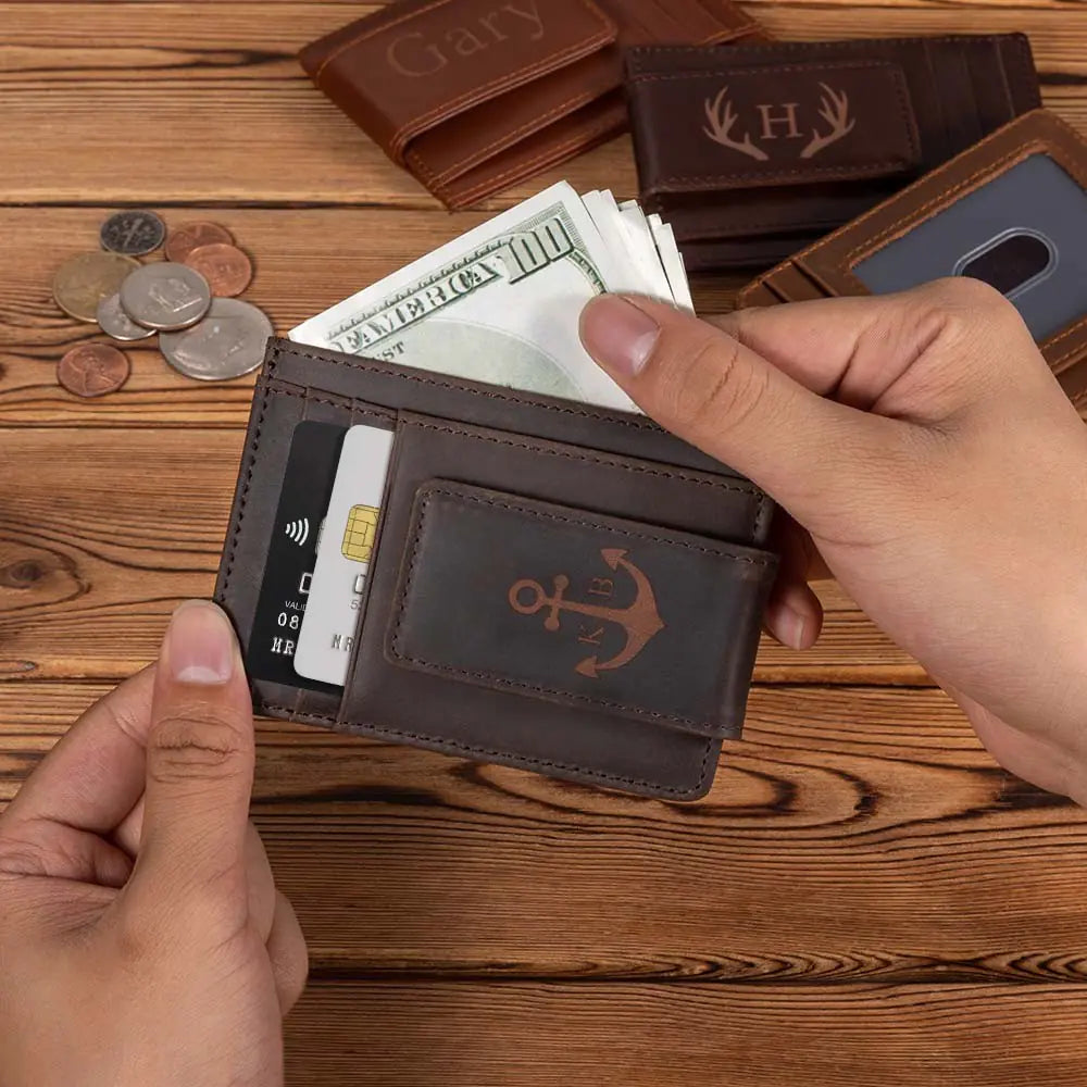 Personalized wallet with money clip for men | leather wallet with RFID