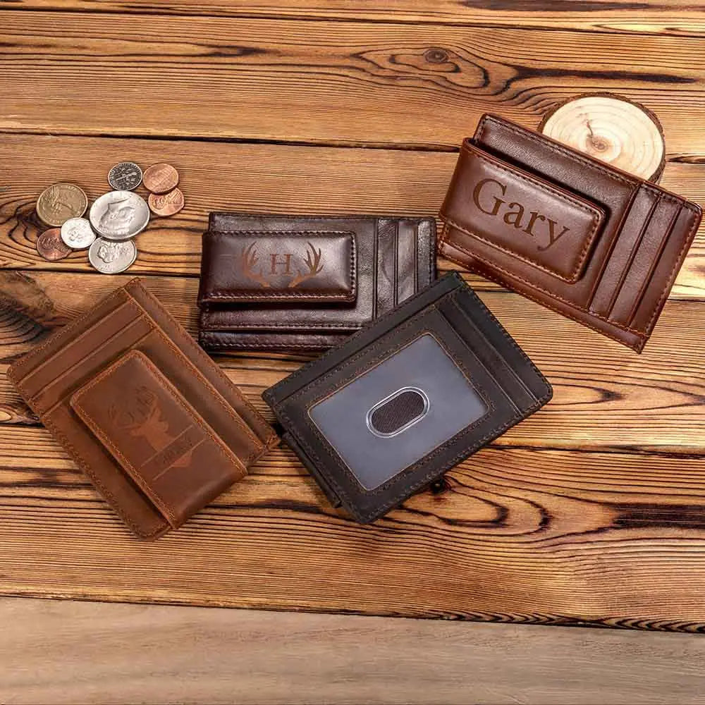 Personalized wallet with money clip for men | leather wallet with RFID