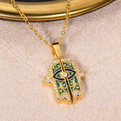 Custom initial Hamsa hand with Evil Eye necklace gold | Amulet for Protection & Good Luck