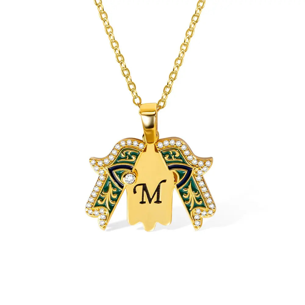 Custom initial Hamsa hand with Evil Eye necklace gold | Amulet for Protection & Good Luck