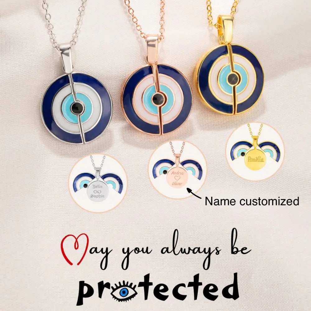 Custom Eye Evil Necklace | Hidden Name Secret Message | Good Luck and Protection charm