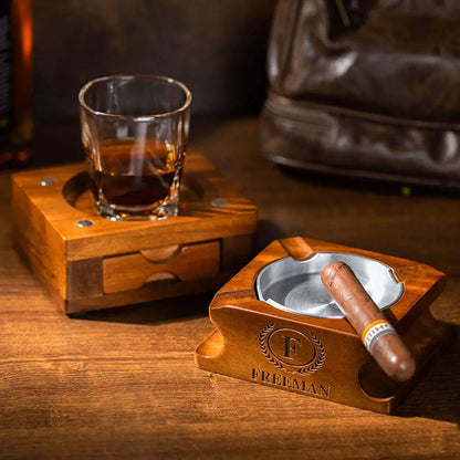 Custom Whiskey & Cigar Tray Glass Holder |Bachelor Party Gifts, Father's Day Gift, Birthday Gift for Him