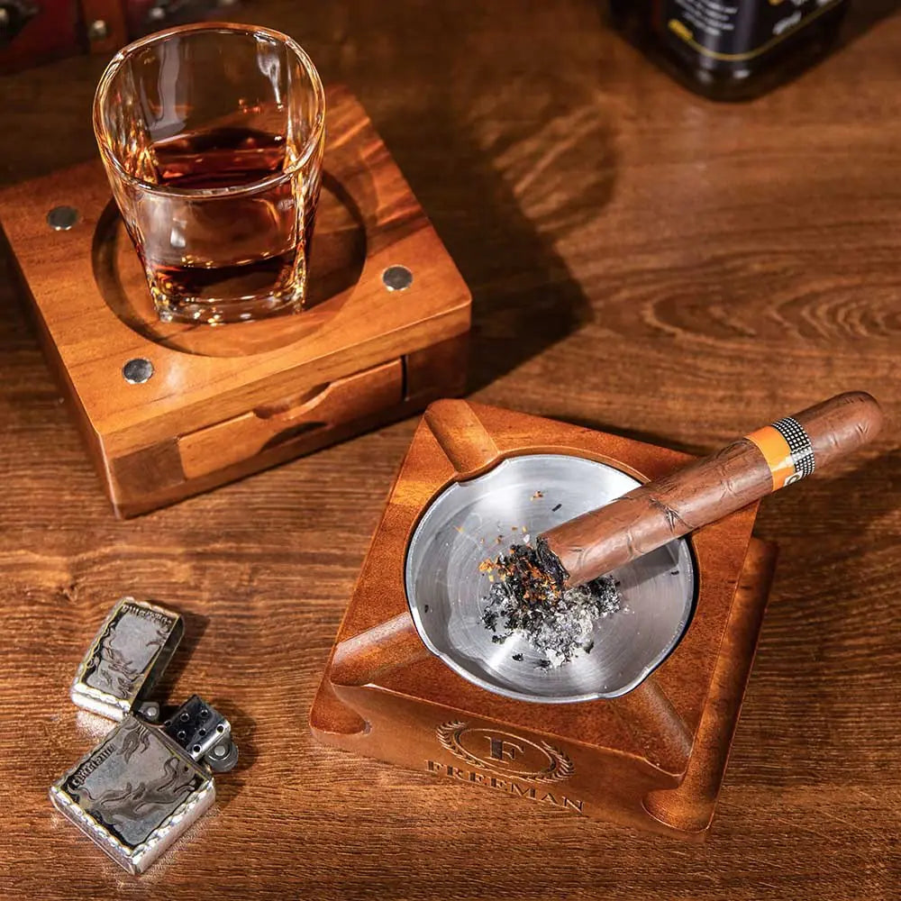 Custom Whiskey & Cigar Tray Glass Holder |Bachelor Party Gifts, Father's Day Gift, Birthday Gift for Him