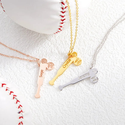 Personalized Baseball Bat Necklace | Baseball Number Necklace| Sport Number Necklace for Her