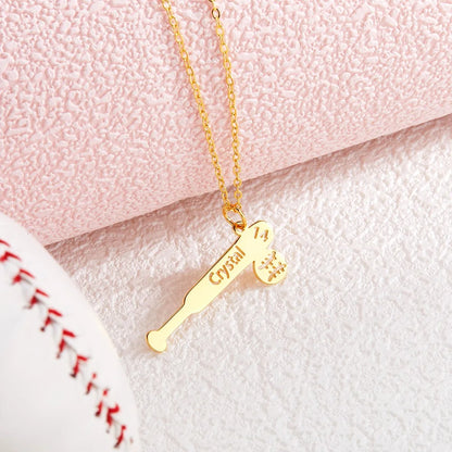 Personalized Baseball Bat Necklace | Baseball Number Necklace| Sport Number Necklace for Her