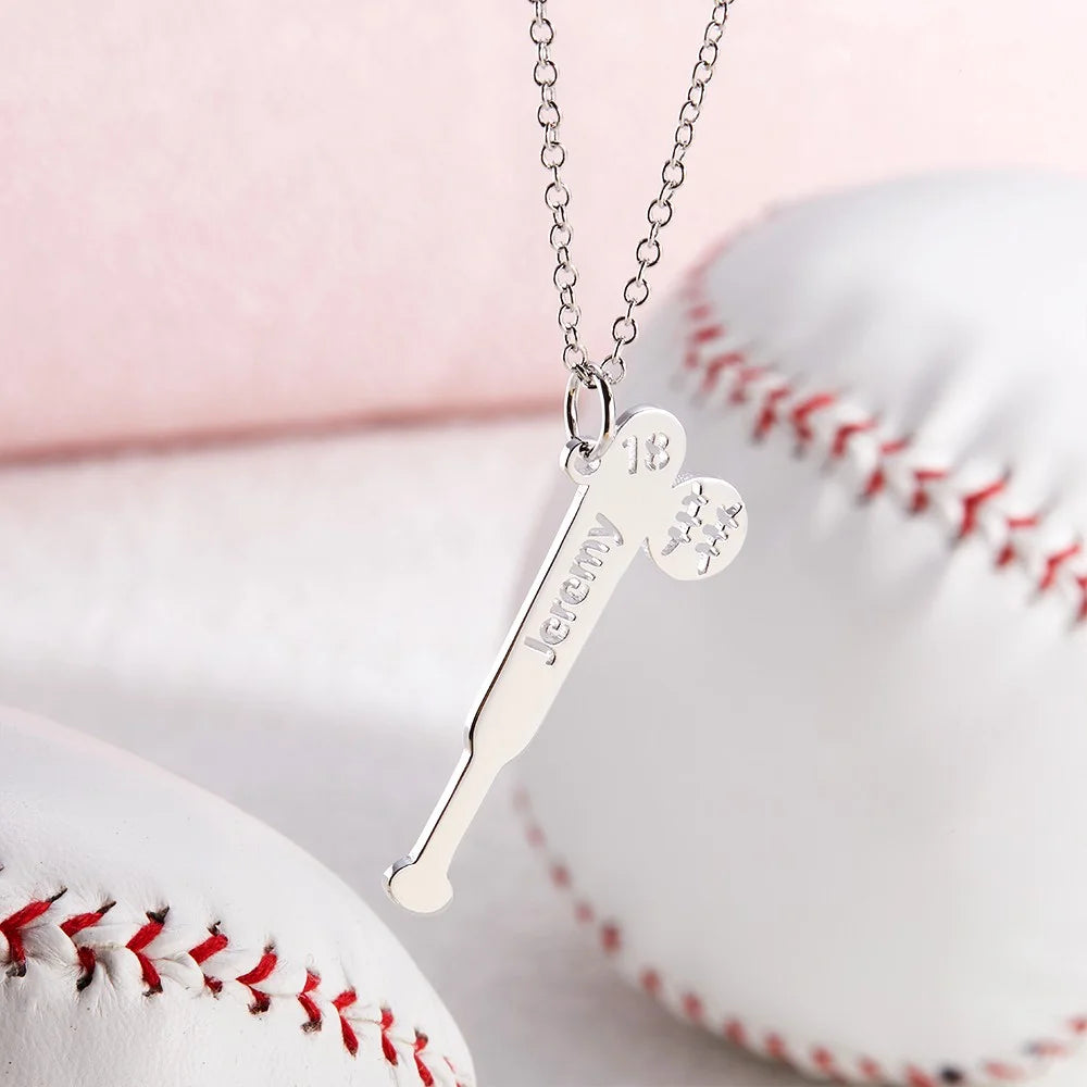 Personalized Baseball Bat Necklace | Baseball Number Necklace| Sport Number Necklace for Her