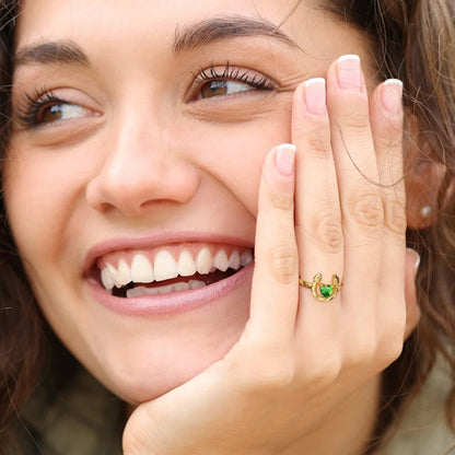 Custom Heart Birthstone Horseshoe Ring | Ladies Horseshoe Ring