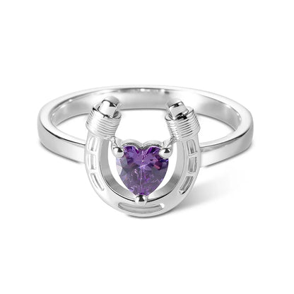 Custom Heart Birthstone Horseshoe Ring | Ladies Horseshoe Ring