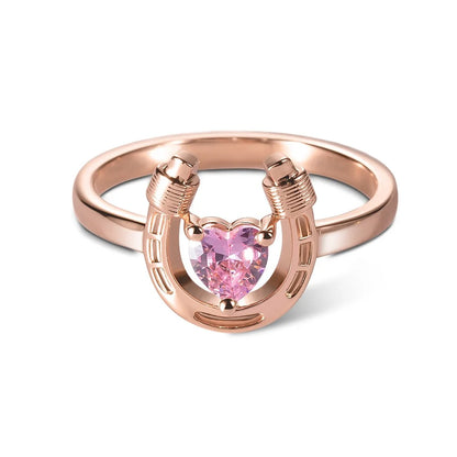 Custom Heart Birthstone Horseshoe Ring | Ladies Horseshoe Ring