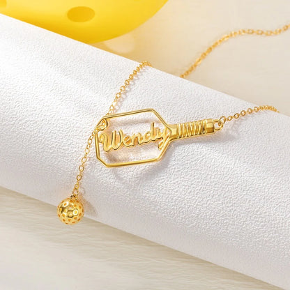 Personalized Pickleball Lariat Paddle & Ball Necklace