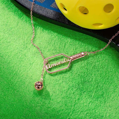 Personalized Pickleball Lariat Paddle & Ball Necklace