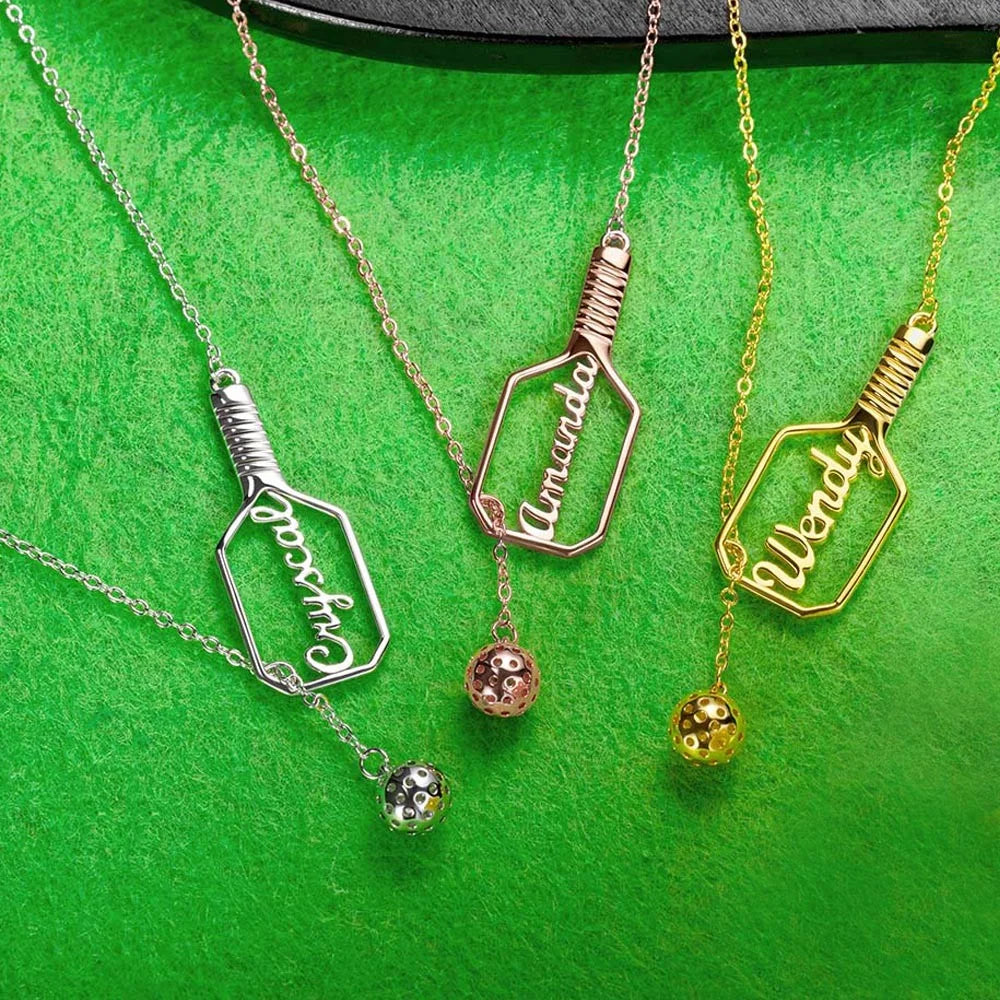 Personalized Pickleball Lariat Paddle & Ball Necklace