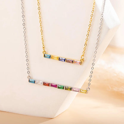 Family birthstone necklace | Personalized 1-8 Baguette Birthstones Dainty Pendant Necklace