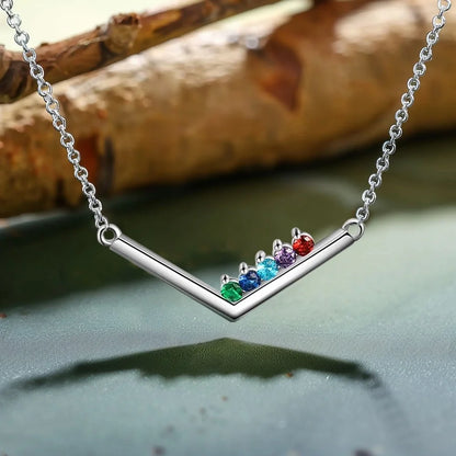 Custom Birthstone V Shape Necklace | V Chevron Necklace for Women