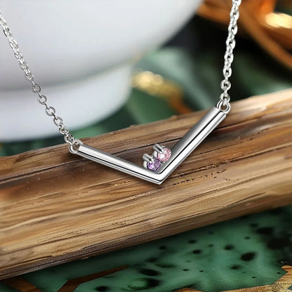 Custom Birthstone V Shape Necklace | V Chevron Necklace for Women