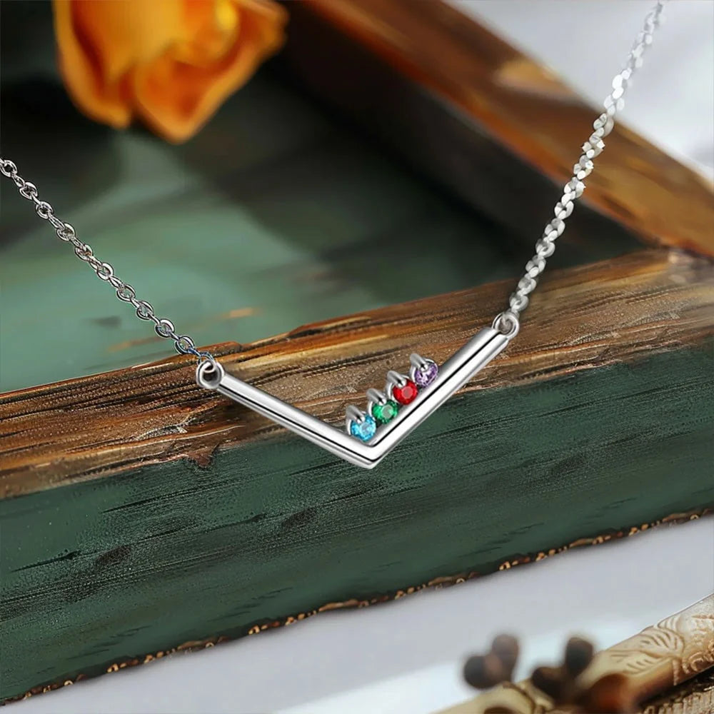 Custom Birthstone V Shape Necklace | V Chevron Necklace for Women