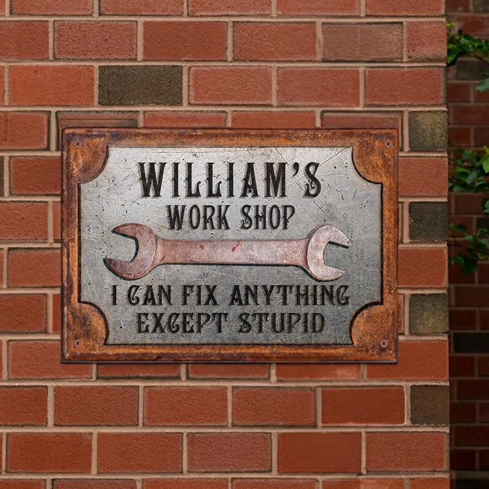 Custom Garage Sign |  Rust Metal Design Wall Art |  I Can Fix Anything | Engraved gifts for him