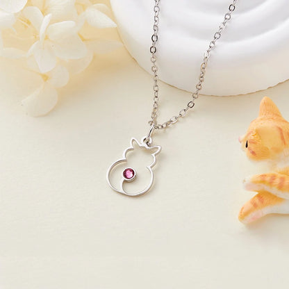 Personalized Cat Silhouette Necklace with Birthstone | Cat Mom Gifts