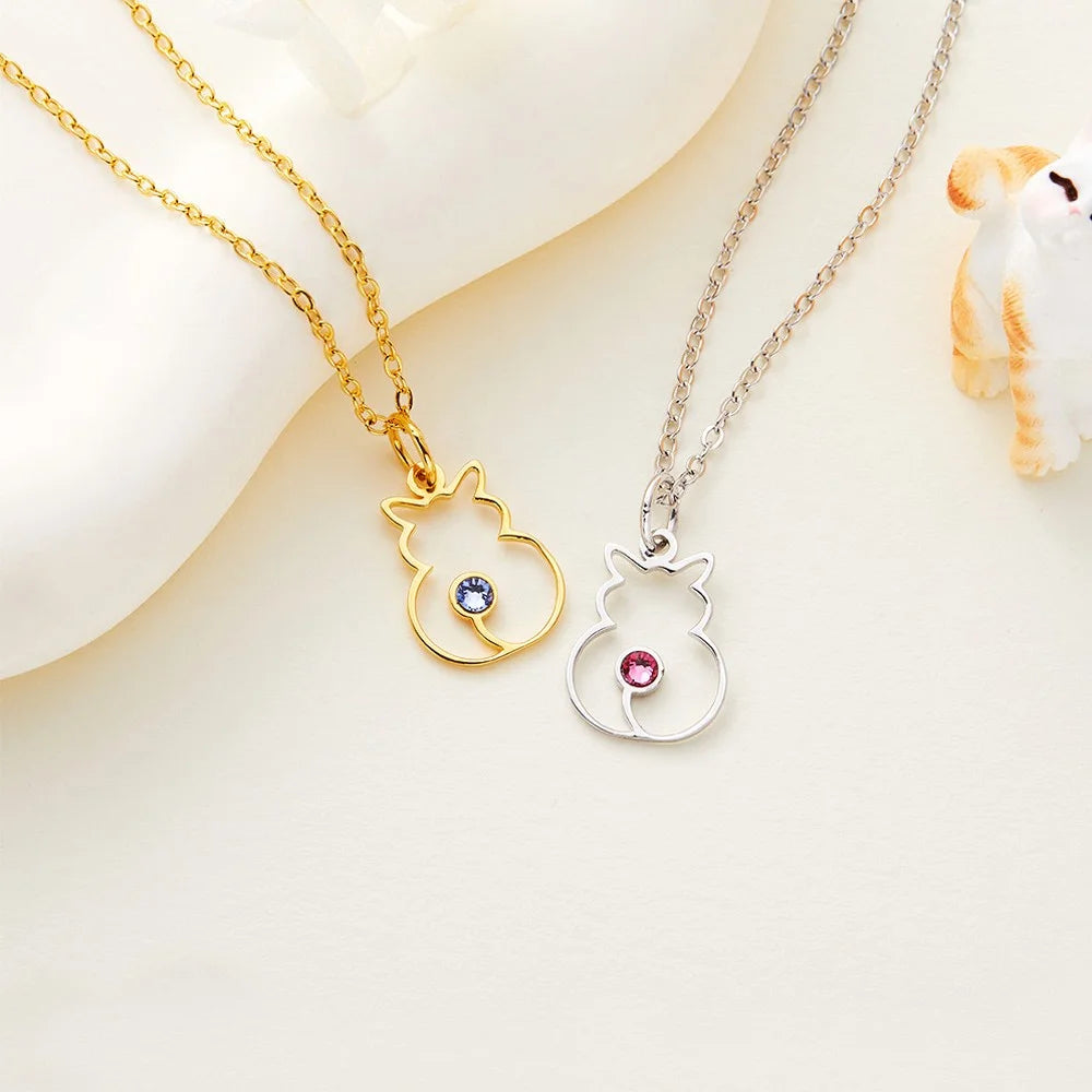 Personalized Cat Silhouette Necklace with Birthstone | Cat Mom Gifts