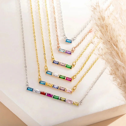 Family birthstone necklace | Personalized 1-8 Baguette Birthstones Dainty Pendant Necklace