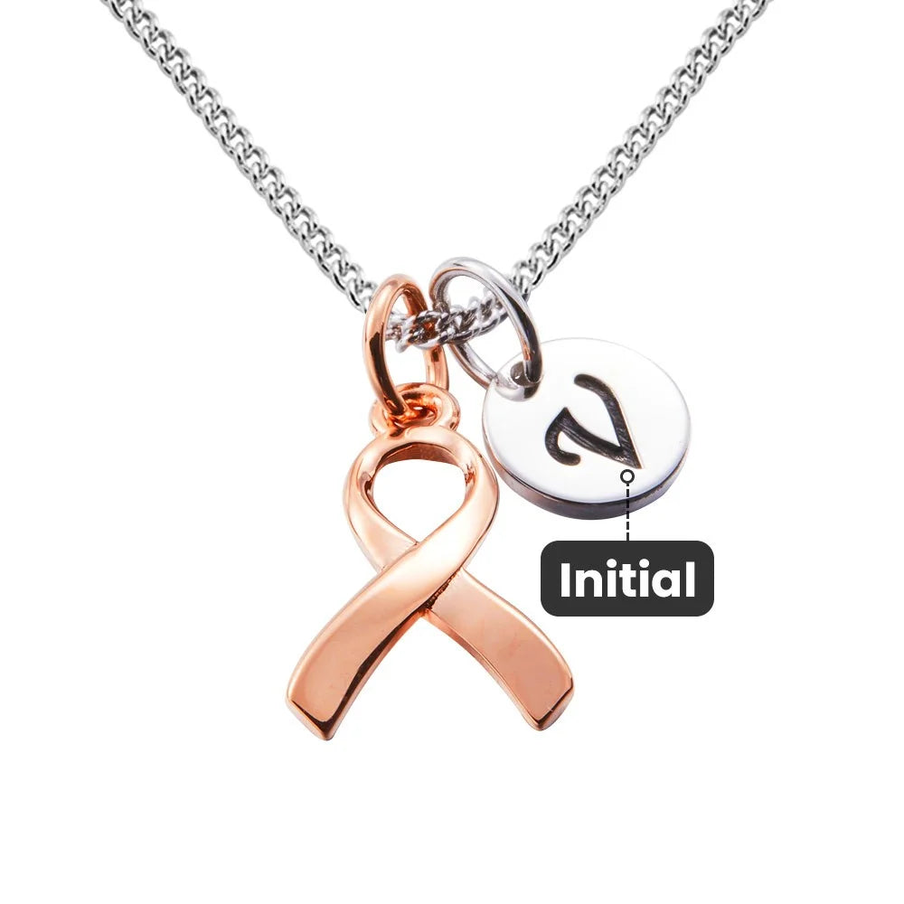 Personalized Sterling Silver Initial Breast Cancer Survivor| Breast Cancer Awareness Necklace | Cancer Gift