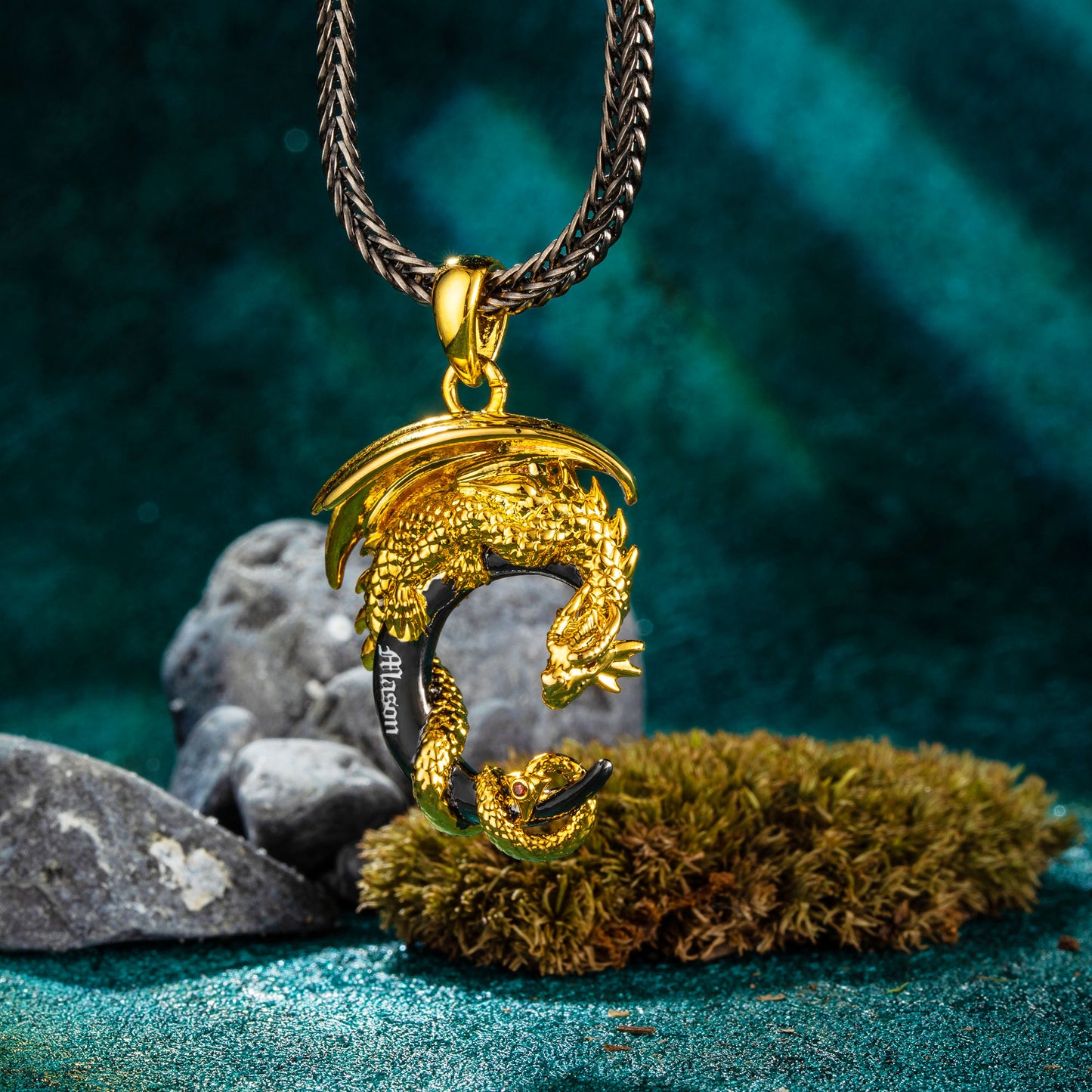 Custom Moon Dragon Birthstone Pendant Necklace