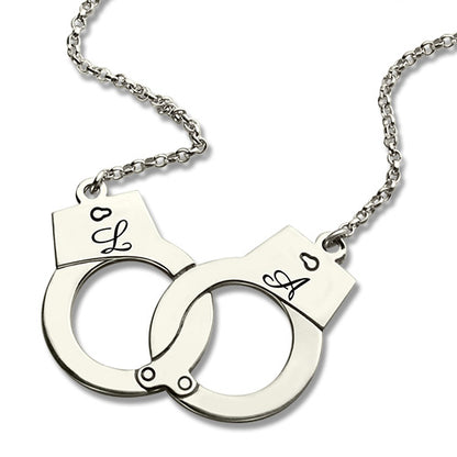 Custom Initial Handcuff Necklace Sterling Silver