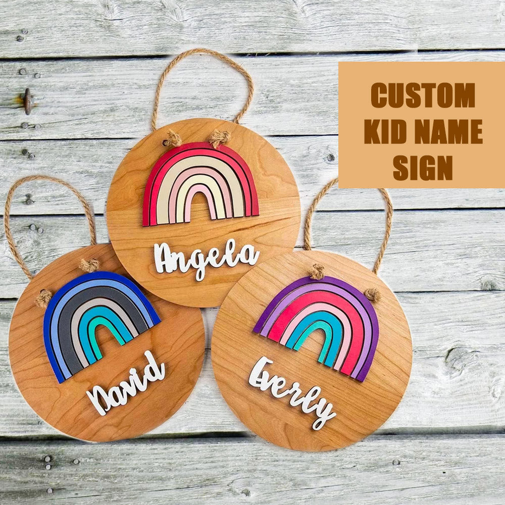 three custom wood rainbow name sign for kids