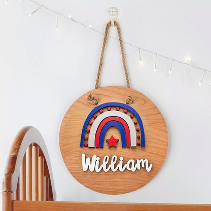 custom wood rainbow name sign for kids with superhero style