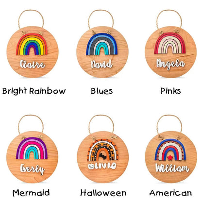 6 display style of custom wood rainbow name sign for kids