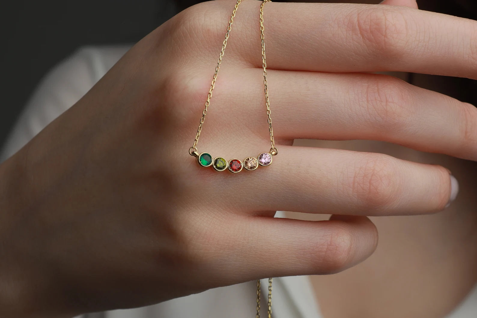 Personalized Dainty Family Circle Birthstone Necklace