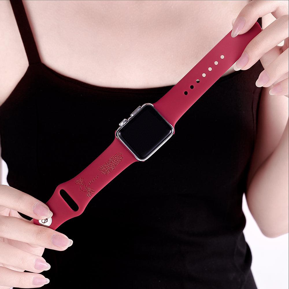 Personalized Birth Flower Name Silicone Watch Band for Apple Watch