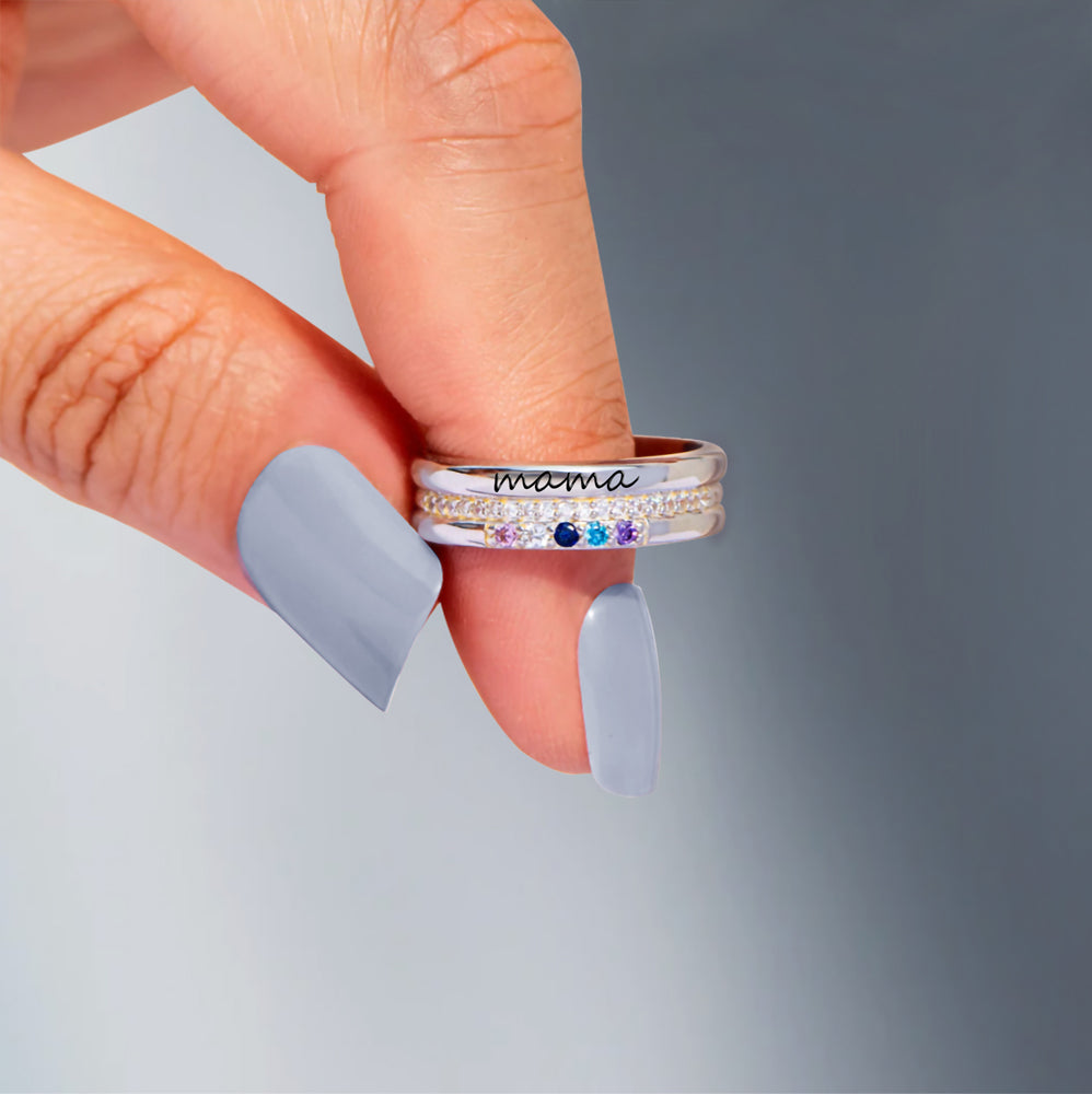 Custom Family Birthstone Ring for Mom Sterling Silver 925