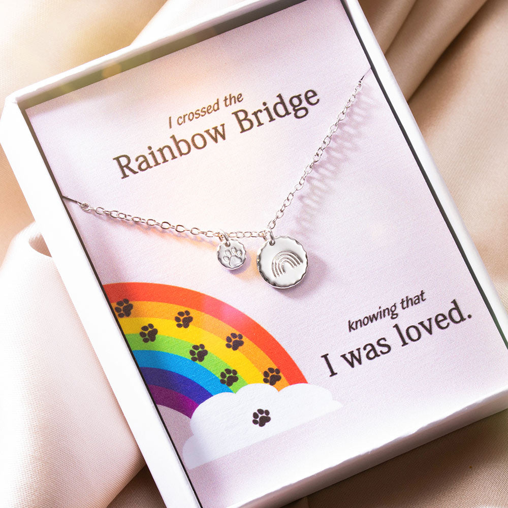 custom  crossed the rainbow bridge silver necklace