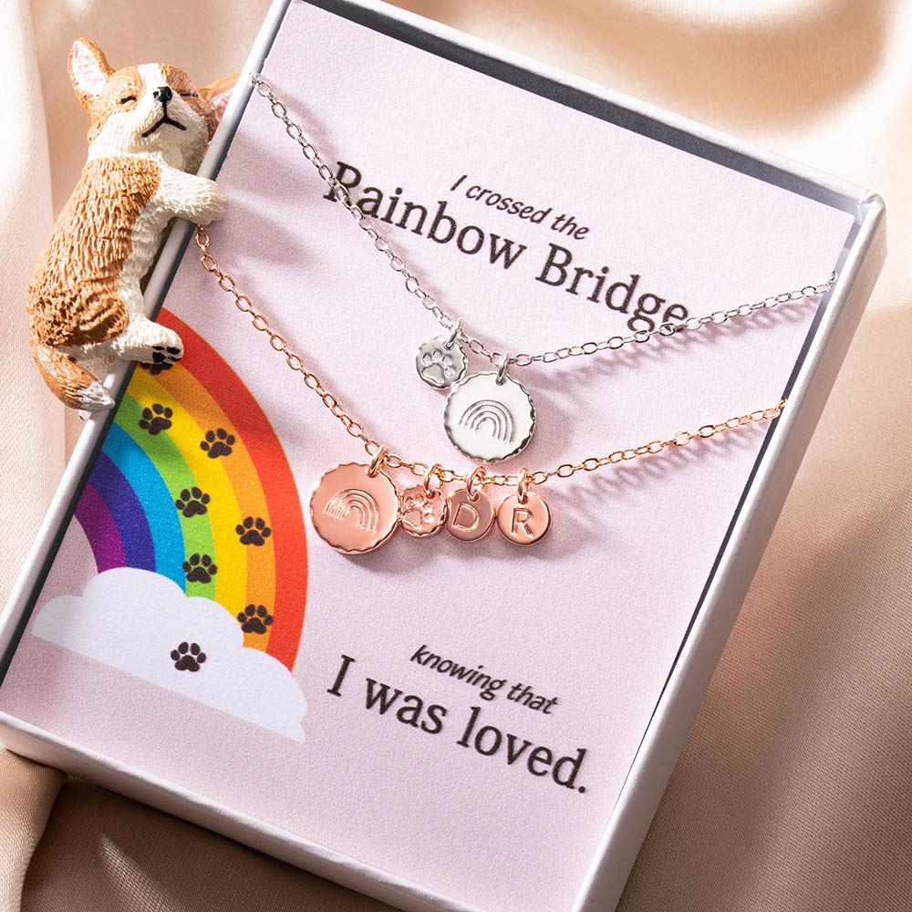 custom  crossed the rainbow bridge silver necklace