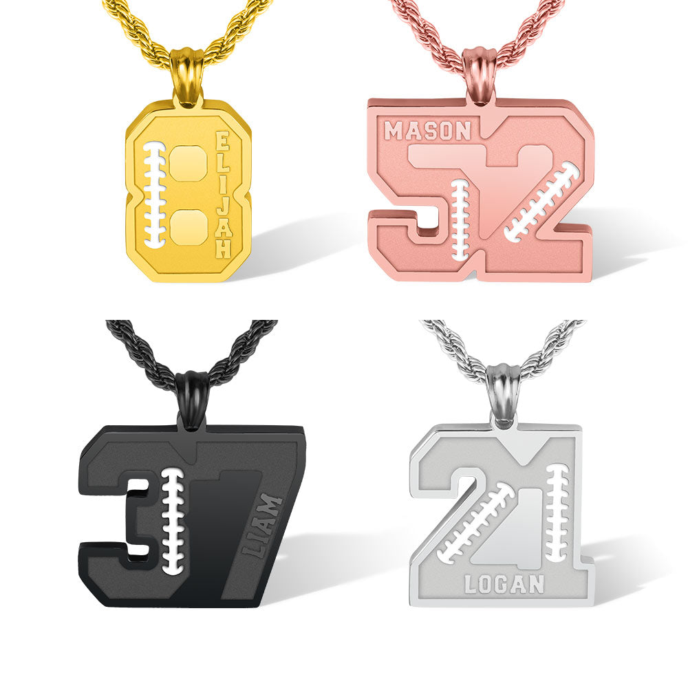 Personalized Football Sports Number Necklace with Name