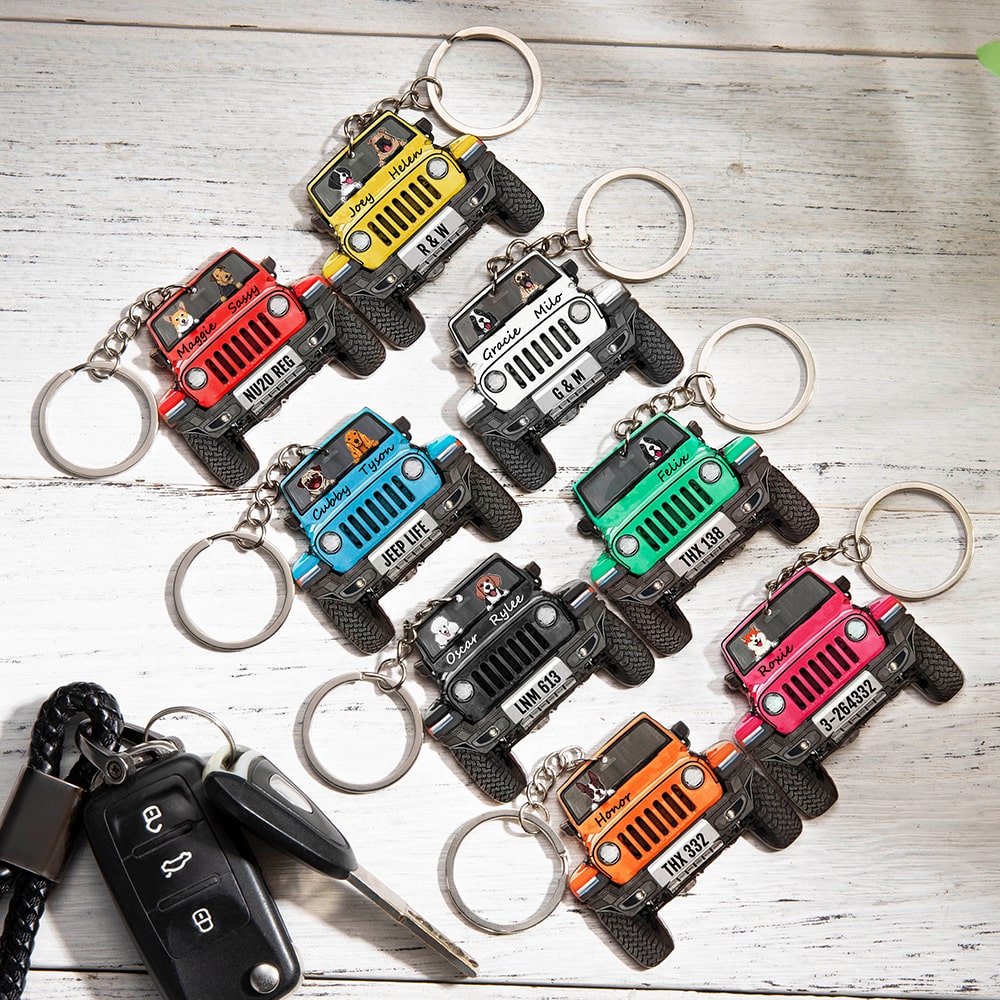 Jeep Car Dog Breeds Custom Acrylic Keychain