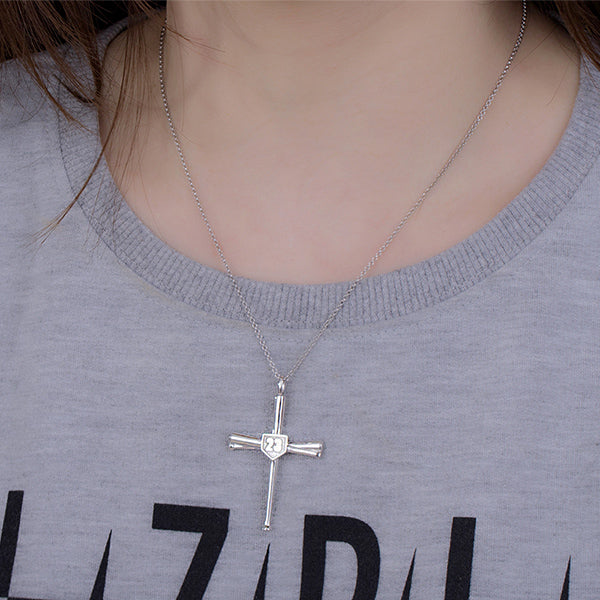 Engraved Baseball Cross Necklace