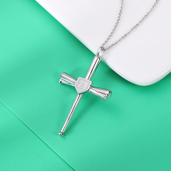 Engraved Baseball Cross Necklace