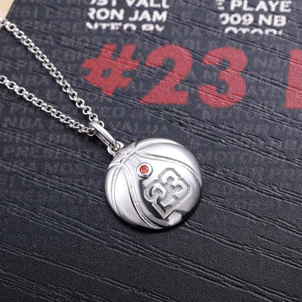 Engraved Basketball Necklace with Number