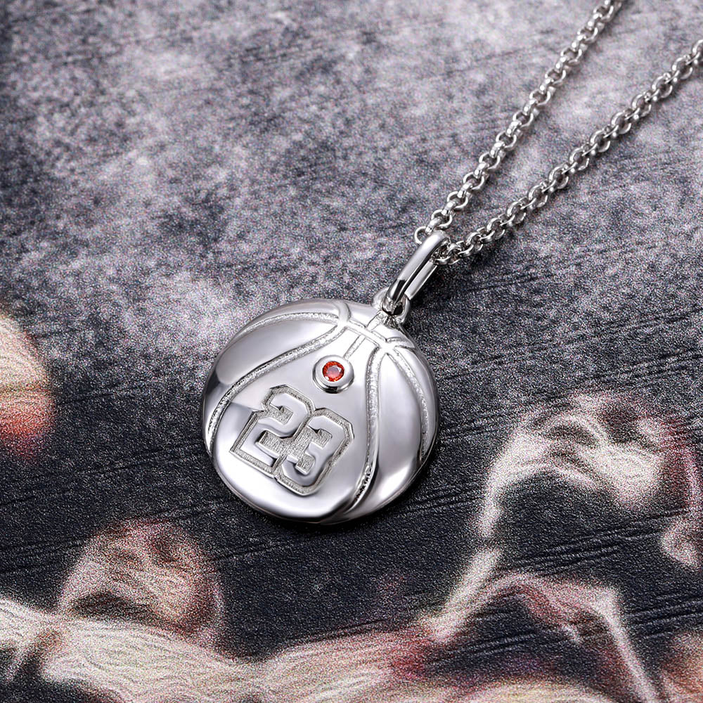 Engraved Basketball Necklace with Number