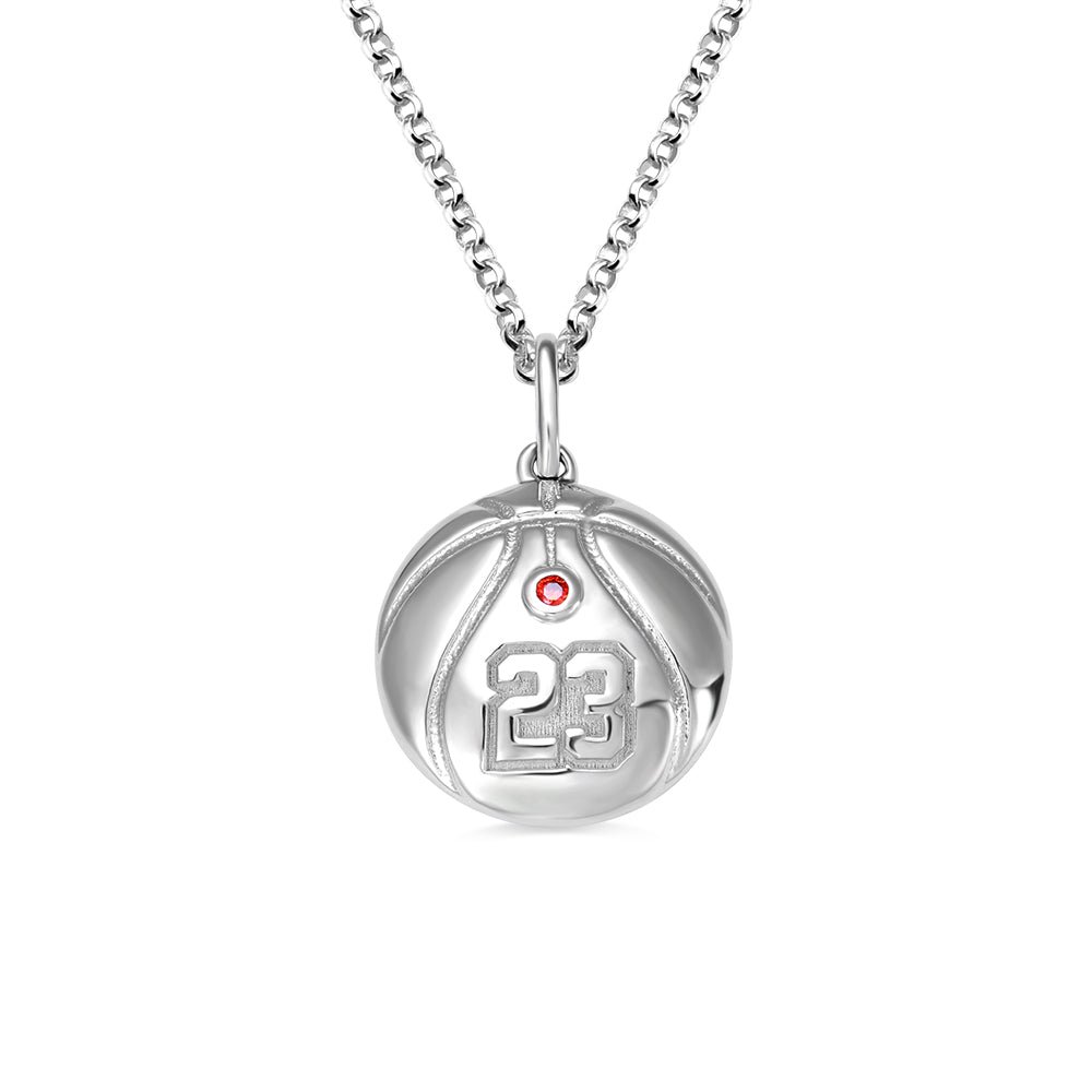 Engraved Basketball Necklace with Number